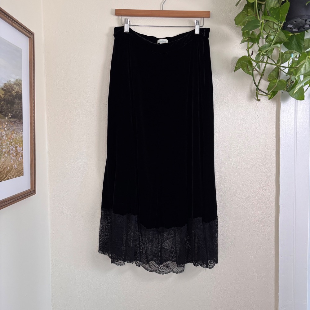 Sundance velvet black lace midi skirt Whimsigoth size medium